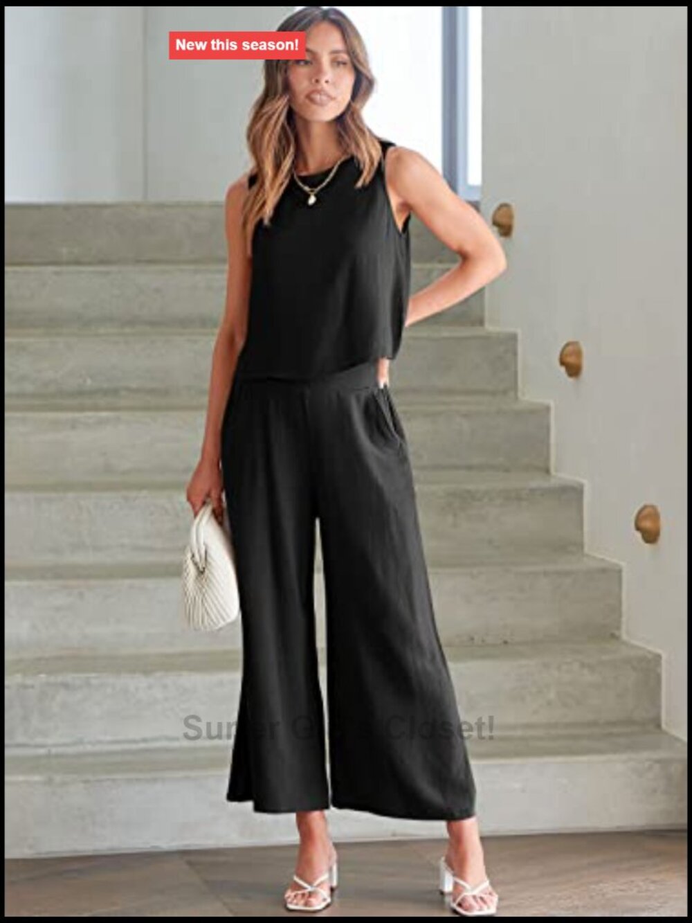 Linen Blend Sleeveless Crop Top & Wide Leg Pants 2 Piece Outfit - Picture 5 of 7